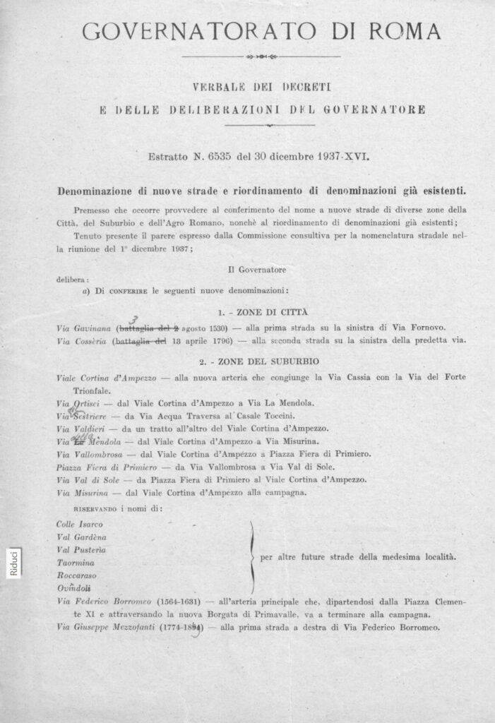 Via Federico Borromeo, istituita nel 1037